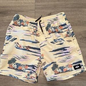 Rip Curl & Quicksilver Boys Yellow and light blueTropical Print Swim Trunks.